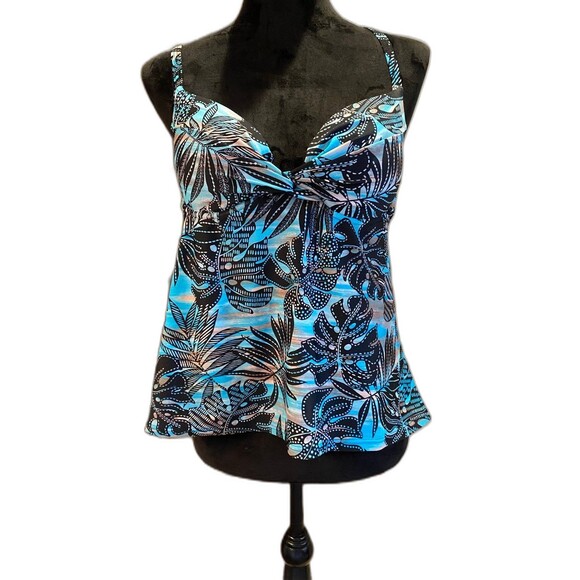 Maidenform Underwire Swimsuit Top Size  36 B w/ Adjust Straps Turquoise & Black - Picture 1 of 7